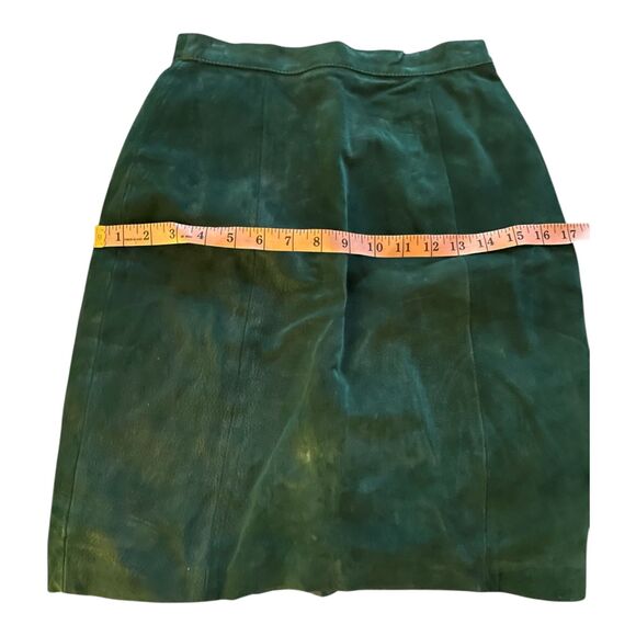 90s Y2K vintage teal green suede leather pencil skirt 5 lined boho Western - Picture 7 of 8
